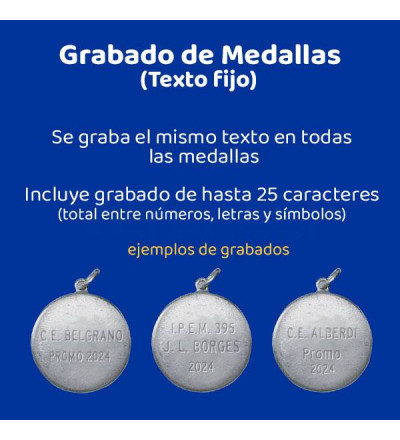 Grabado Medalla Por Linea ( Max. 10 Letras Y/o Numeros)