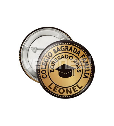 Boton prendedor Birrete Dorado C  Nombre Alumno 4.5 Cm
