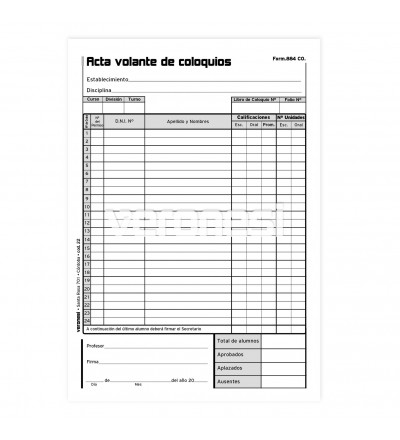 Acta Volante Coloquio F.884 Col. X 50