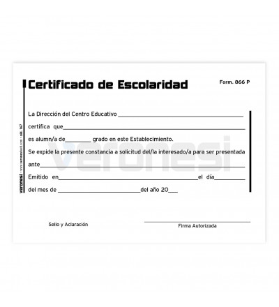 Certificado Escolar F.866 P X 50