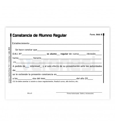 Constancia Alumno Regular  F.866 B X 50