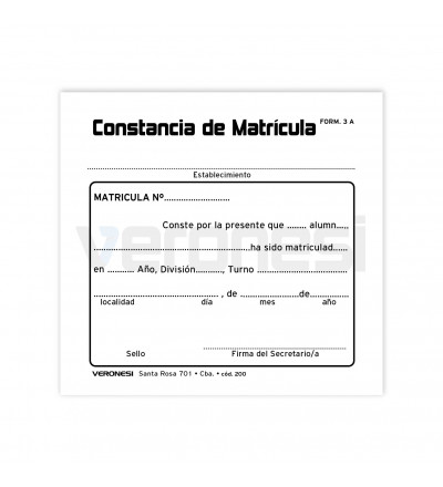 Constancia de matrícula F.3-A X 100