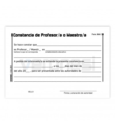 Constancia profesor/maestro F.866 C X 50
