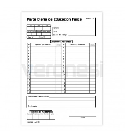 Parte Diario Educacion Fisica  F.4ef X 50
