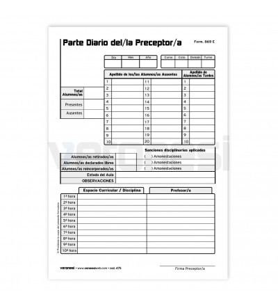 Parte Diario Preceptor 869 E X 100