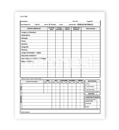 Registro Anual CO Cs. Naturales 4° año Nuevo Régimen