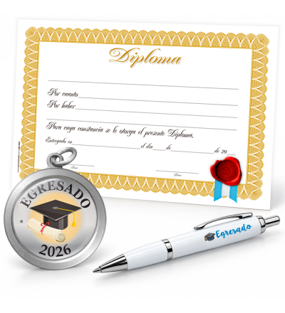 Combo Egresado 2026 | Medalla + Diploma + Bolígrafo