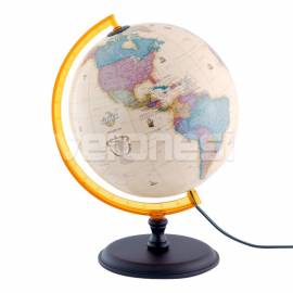 Globo Base Madera Antiguo Con Luz 25 Cm.